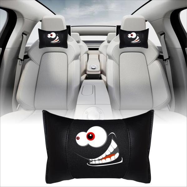 Auto Nackenkissen 20x30cm Nackenpolster Leder Schwarz mit Druck Design